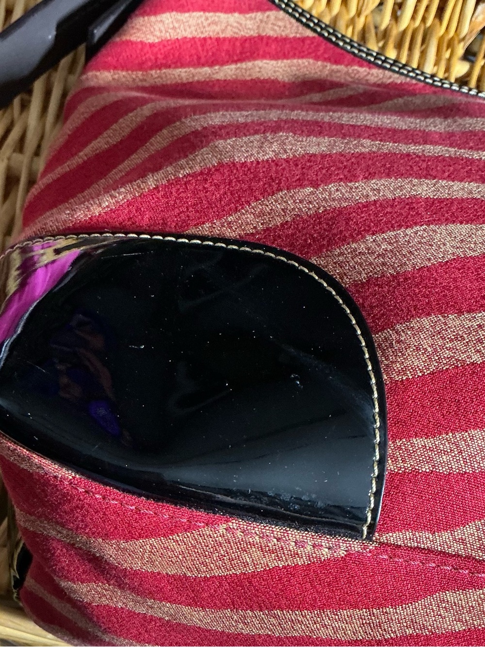 Dooney & Bourke Red and Beige Zebra Stripe Tote with Patent Black Trim - Picture 3 of 16